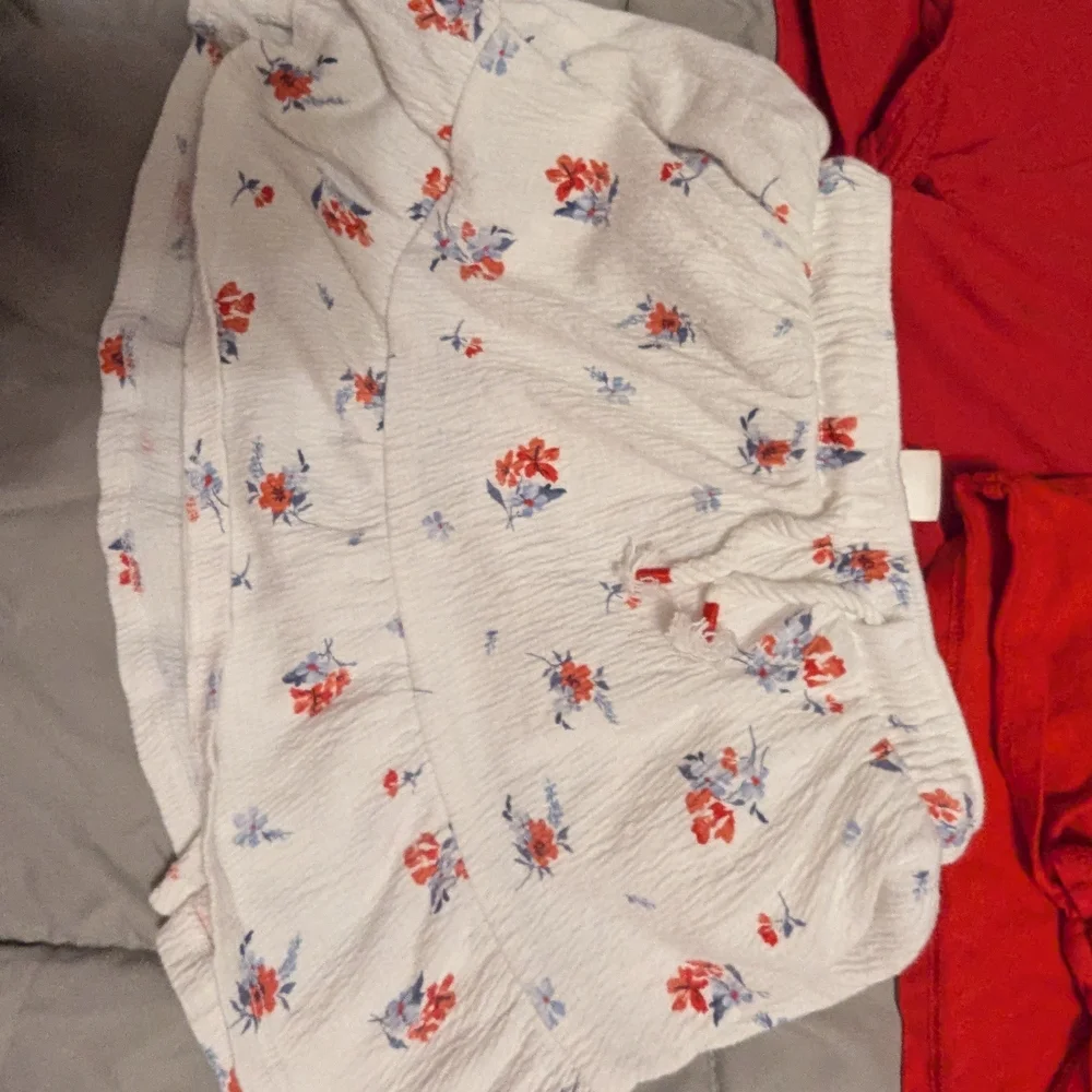 2 Red Tops and Floral White Skort